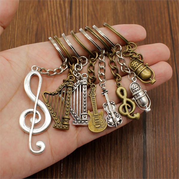 

guitar keychain accessory keys musical instrument funny car keychain diy handmade jewelry key chains holder souvenir for girls, Silver