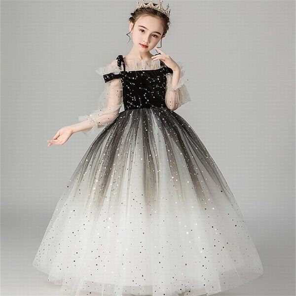 Cielo stellato Flower Girl Dress Garza sottile Fluffy Tulle Ball Gown Performance Evening Abbigliamento per bambini E20121 210610