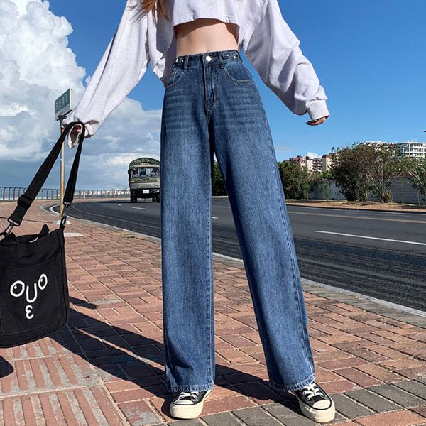 

designs high waist wide leg jeans woman fashion casual retro summer style harem pants harajuku straight pants loose comfortable, Blue