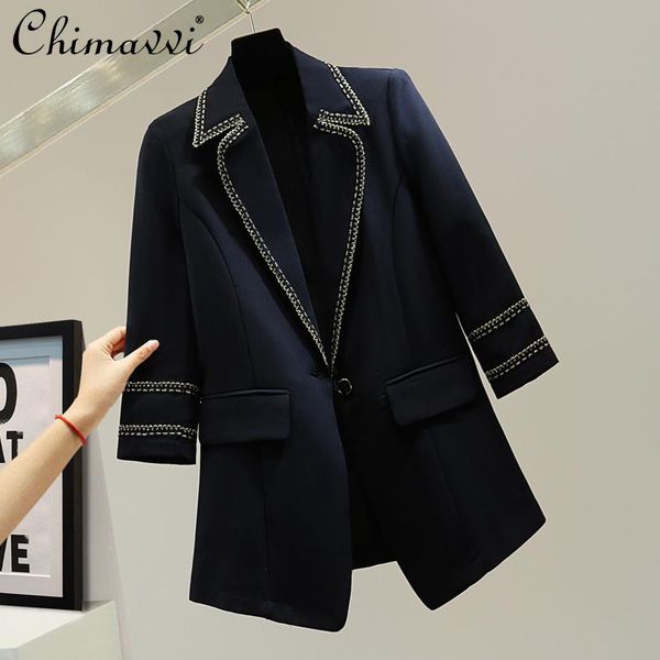 

women's suits & blazers summer 2021 korean slimming loose women blazer fashion stitching one button female suit jacket 3/4 sleeve outwe, White;black