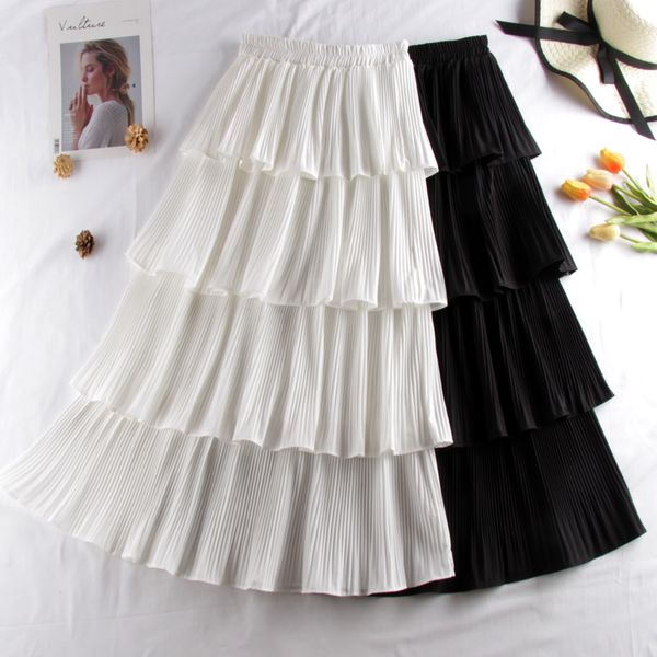 

skirts polka dotted pleated cakee skirt women four-layered ruffled preppy a-line long skirts black white