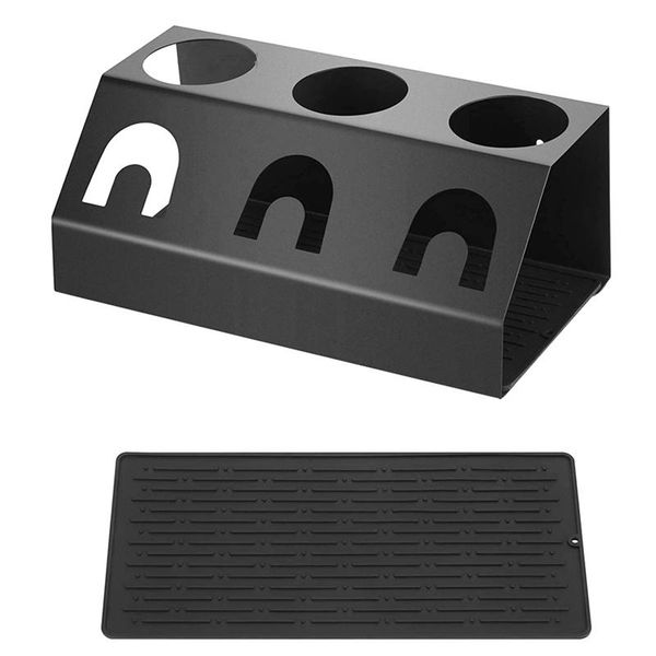 

big deal premium bottle holder for soda stream bottles made of stainless steel, triple drip holder, with mat kitchen storage & organization