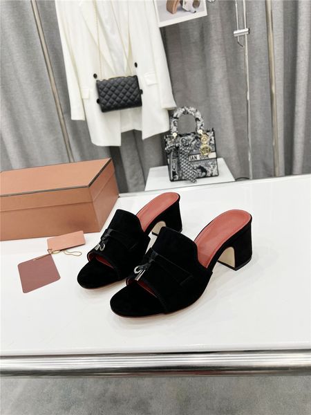 

Luxurious and elegant design chunky heels shoes Lightweight high-tech sole sandals lady outdoor comfortable soft leather dress shoes slipper, Black