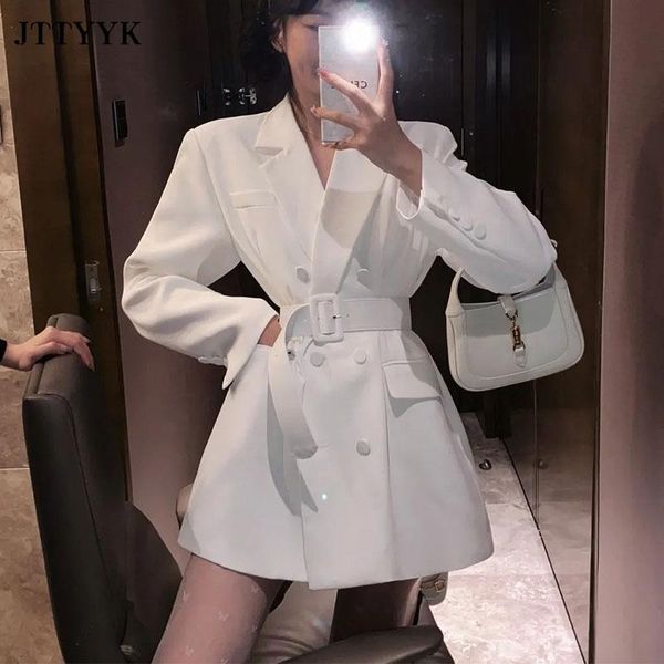

pink white blazer oversize women's spring jacket office double breasted suits ladies casual with belt elegant coat & blazers, White;black