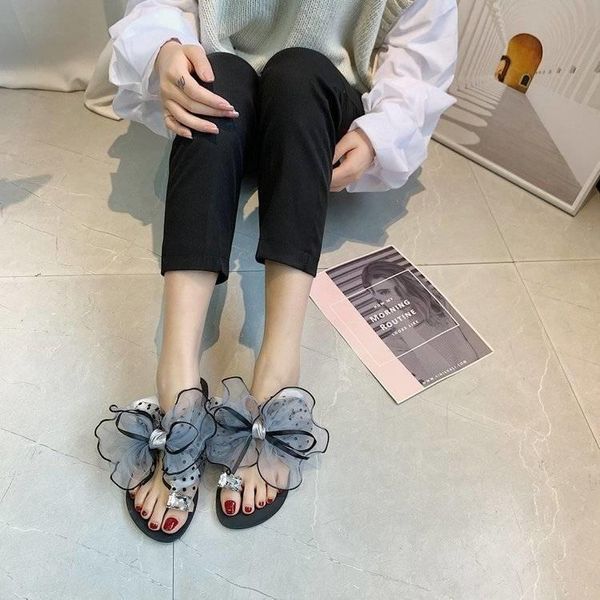 

slippers shoes women 2021 summer women's flat heel lace sandal sandalias mujer, Black