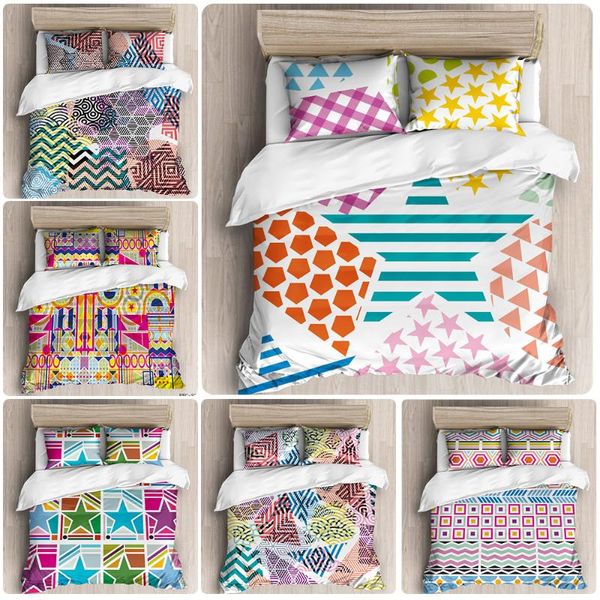 

bedding sets colorful multi- geometric mosaic digital printing set 3d down bed cover pillowcase home textile