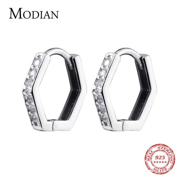 

925 sterling silver hexagon shape hoop earrings for women clear cz wedding engagement jewelry brand female gifts 210707, Golden;silver