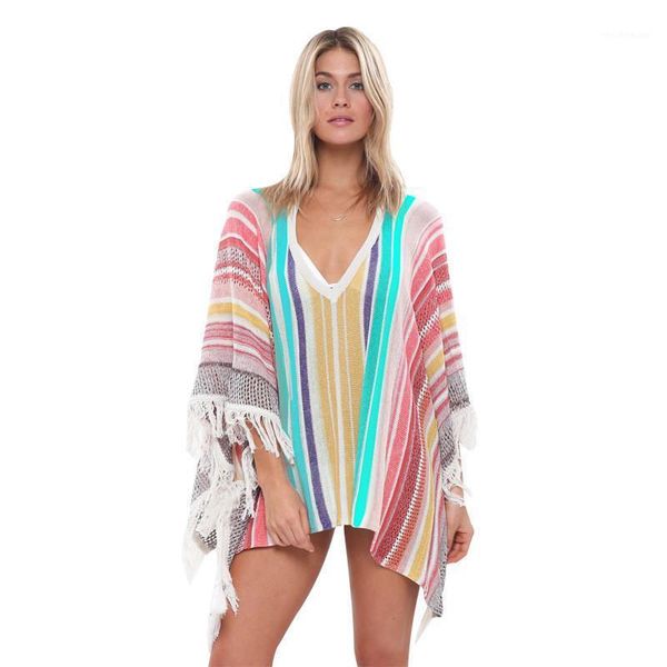 

women blouses summer casual shirt beachwear bikini swimsuit cover up tassel loose striped short dress vestido sun-proof women's swi, White;black