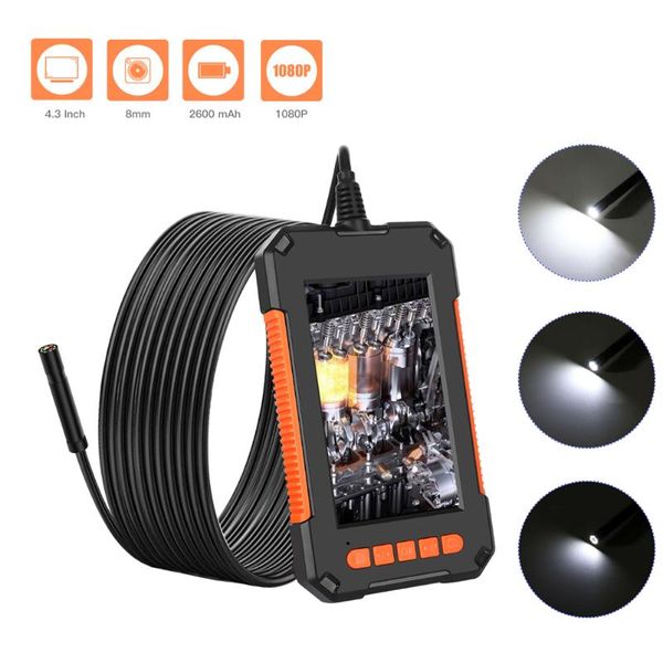 

cameras 1080p hd endoscope pipe inspection camera 8mm snake with 4.3'' ips 8 leds