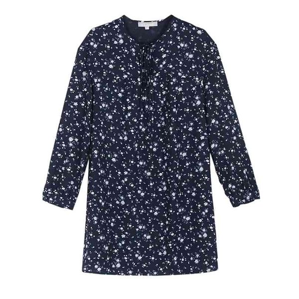 

women dress elegante lente bloemenprint losse marine vestidos retro o hals bandage jurken vintage lange mouw jurk 210520, Black;gray