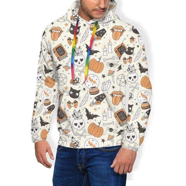 

men's hoodies & sweatshirts halloween pumpkin bone cat funny polyester streetwear pullover hoodie long sleeve fashion autumn xxxl men, Black
