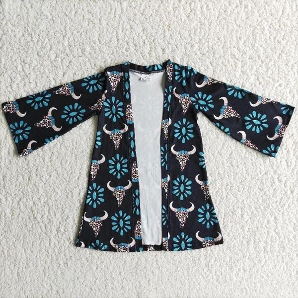 

wholesale baby girl fashionable coat long sleeve peacock blue gem bull cow children clothes infant boutique cute clothing, Blue;gray