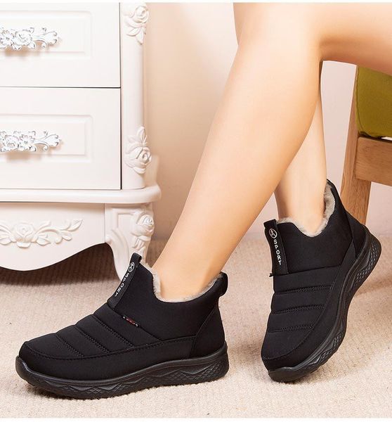 

boots women/men snow plush women fashion solid warm ankle botas non-slip winter shoes female casual cotton, Black