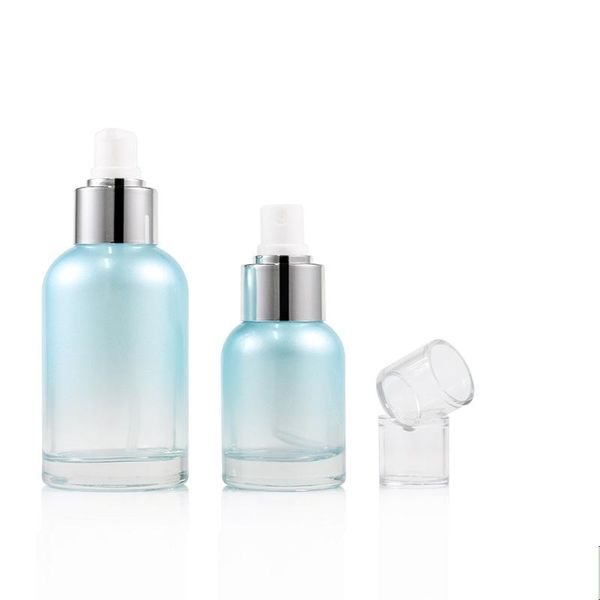 

storage bottles & jars 50g clear blue glass cream jar silver lid 40ml 100ml 120ml empty round cosmetic container spray lotion pump toner bot
