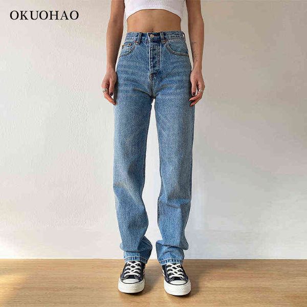 

mom jeans straight pants washed loose high waist plus size women casual boyfriends cowboy vintage wide leg trousers 211129, Blue
