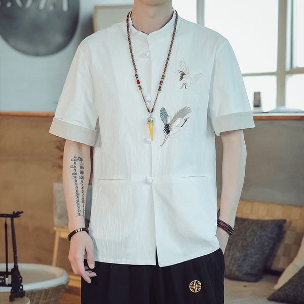 

men tang suit traditional chinese clothing hanfu tee kung fu blouse japanese linen t-shirt oriental asian clothes 11051, Red