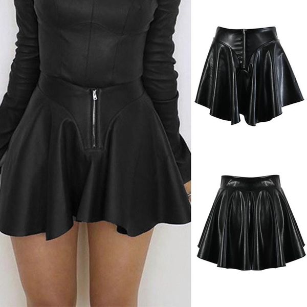 

skirts pu zipper bodycon skirt for women autumn high waist ruched pencil female black solid pleated