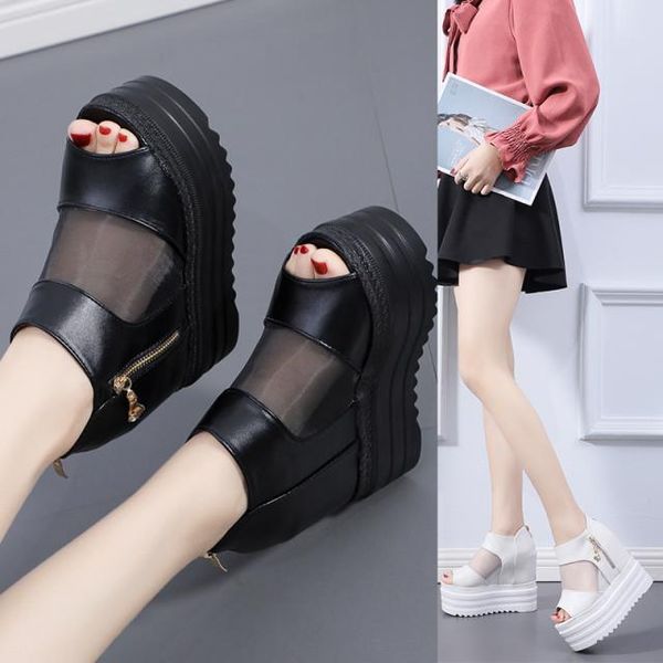 

increasing height open toe comfort shoes for women luxury sandals clogs with heel espadrilles platform muffins shoe suit female dress, Black