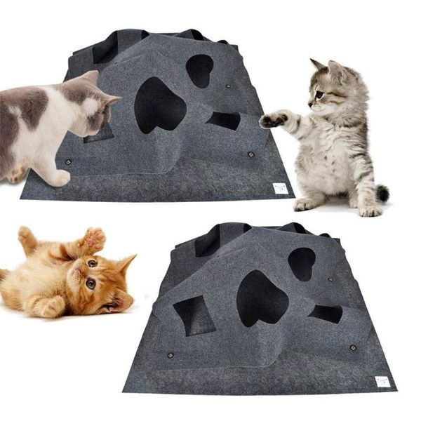 

100*100cm pet cat toy durable holed blanket play mat hide and seek carpet with holes scratch-resistant kitten hiding house beds & furniture