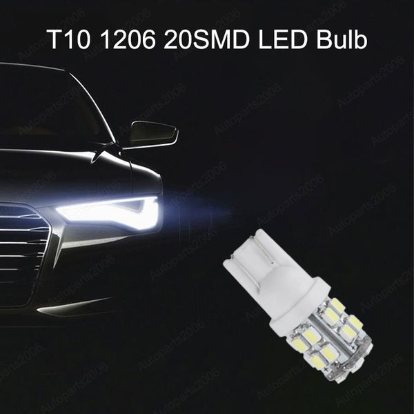 50 pz LED Lampadine Per Auto Bianco T10 W5W 1206 20SMD Lampadina Per 168 194 2825 Lampade di Ingombro Lettura Tronco luci della targa 12 V