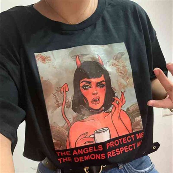 

the angels protect me,the demons respect me women tees girl power girls t shirt graphic female tumblr tshirt 210512, White