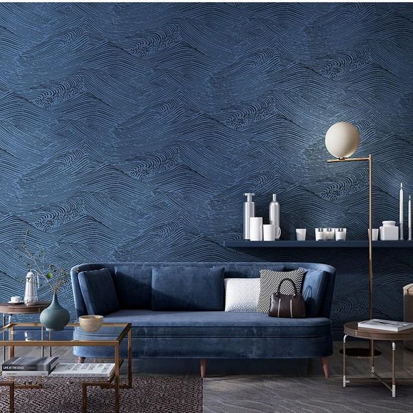 

wallpapers japanese style blue art wave wallpaper living room bedroom background non-woven fabric wall paper roll