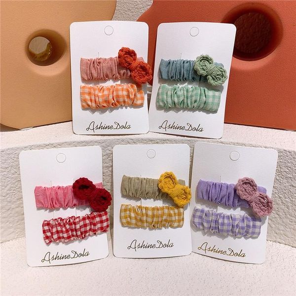 

hair accessories 2 pcs autumn and winter cute colorful wool bow children's bb clip korea sweet girl lattice fabric hairpins, Slivery;white