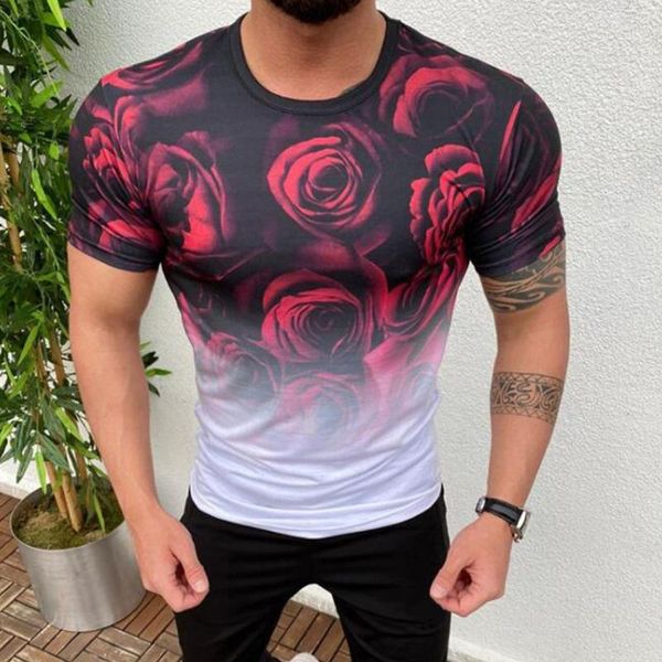 

men's t-shirts t-shirt summer digital printing 3d flowers gradient round neck short sleeves casual tshirt male tee shirts streetwear, White;black