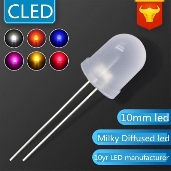 

bulbs 100pcs diffused 10mm led round diode red/green/blue/yellow/white dip 1.8-2.2v(ce&rosh)