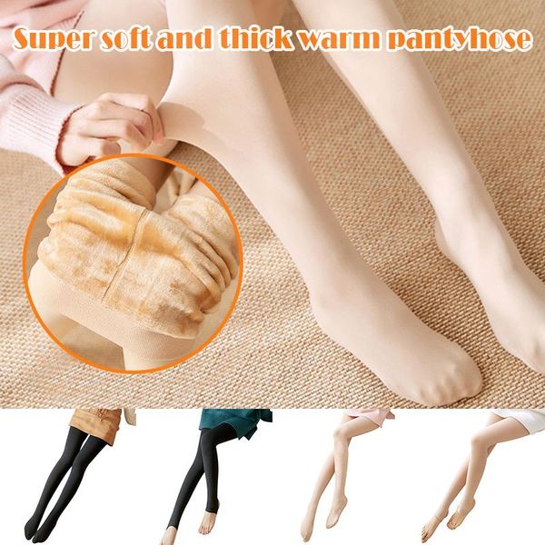 

women's leggings est legs fake translucent warm fleece pantyhose women soft lined thick, Black