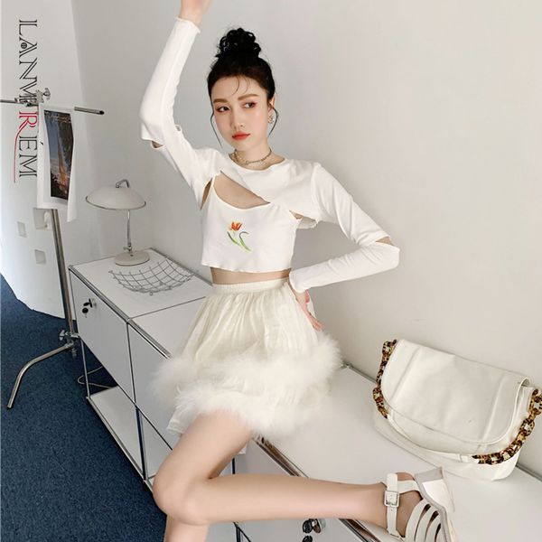 

women two piece set of long sleeve t-shirt with pure white printing loose fit fashion summer 2h724 210507