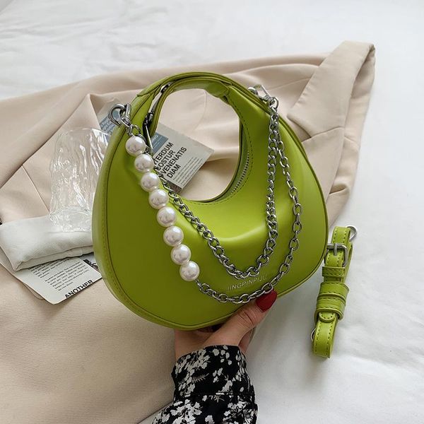 

evening bags women's half-moon crossbody shoulder pu leather luxury designer brand pearl chain underarm handbag and wallet for phone sa