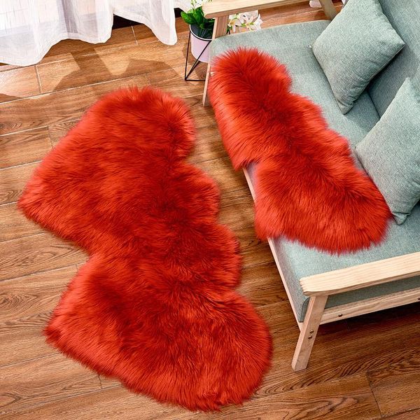 

carpets blue red pink double love carpet rugs faux fur sheepskin wool rug heart-shaped living room bedroom sofa chair mat wedding decor
