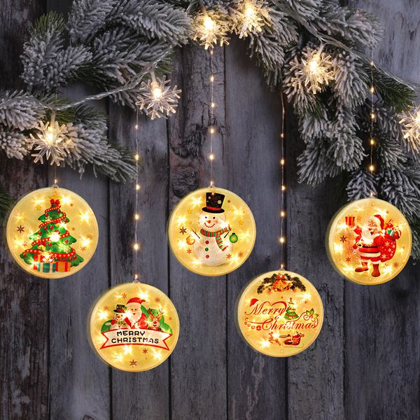 LED-Lichterkette, Weihnachtsbaum-Dekoration, Weihnachtsmann-Muster, runde Lichterketten, Weihnachtsparty im Freien, hängende Dekorationen BH5166 TYJ
