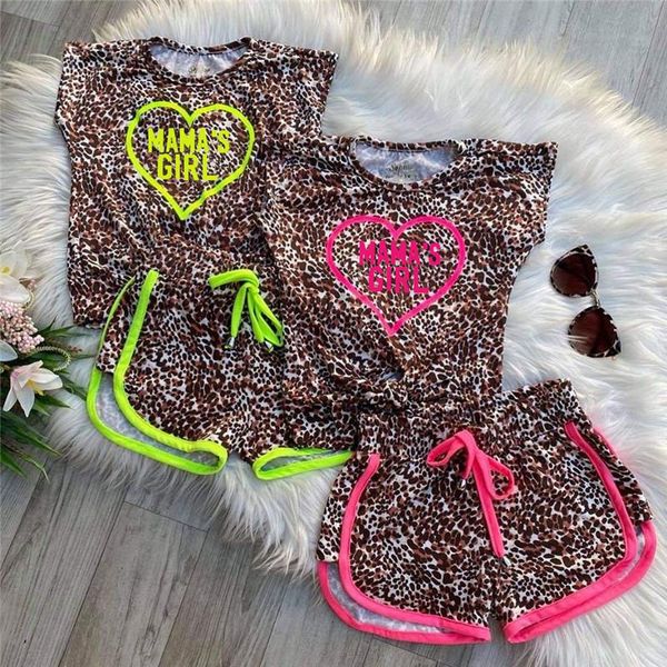 

1-5 years little girls leopard print clothes set short sleeve heart crew neck pants infant summer clothing sets, White