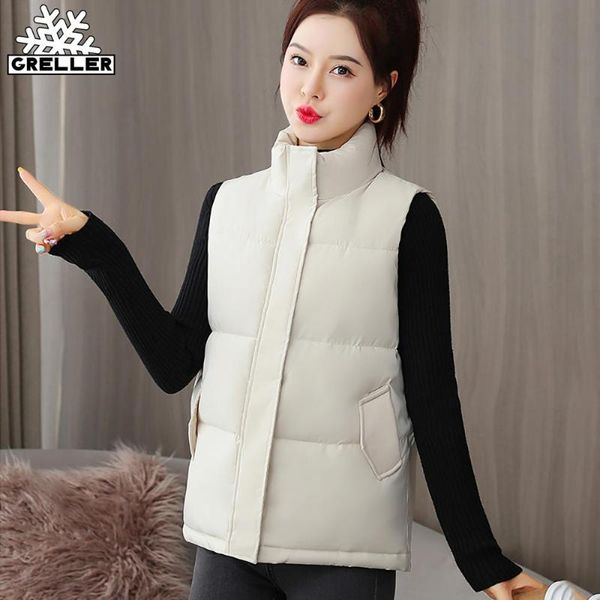 

women's vests greller women winter warm coat sleeveless down cotton padded waistcoat female mandarin collar vest jacket, Black;white