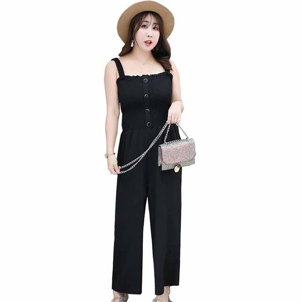 

women's jumpsuits & rompers fashion summer sling jumpsuit women plus size sleeveless casual playsuit female loose solid color wide leg, Black;white