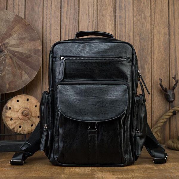 

backpack johnature large capacity travel bag 2021 handmade genuine leather men leisure solid color school laptop