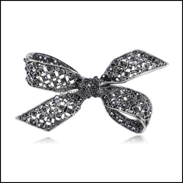 

pins, jewelrypins, brooches gift black color rhinestone bow for women large bowknot brooch vintage fashion elegant jewelry drop, Gray