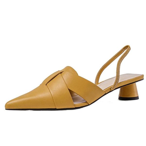 

summer fashion genuine leather pointed toe middle heel women's shoes chunky bao cross beltsandals sandals, Black