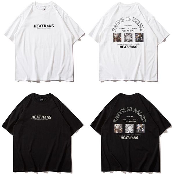 

men's t-shirts young guys personality short-sleeved ins couple t-shirt summer street trend pure cotton tees loose streetwear 2021, White;black