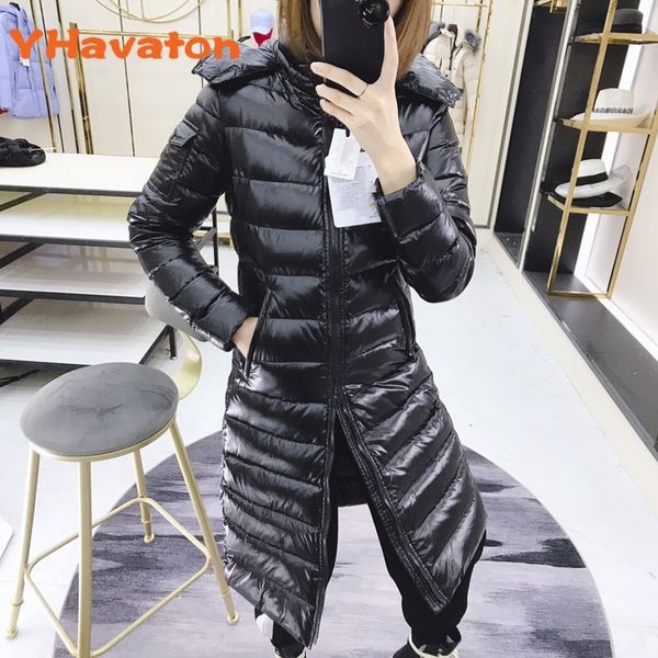 

2022 new winter jackets women white duck down long coat female hooded padded parkas ultra light portable down coats for women, Black