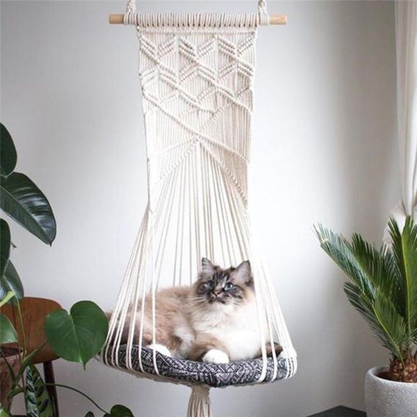 

cat beds & furniture pet dog bohemian handwoven tapestry cotton hammock swing bed macrame for home bedroom decoration wall hanging without m
