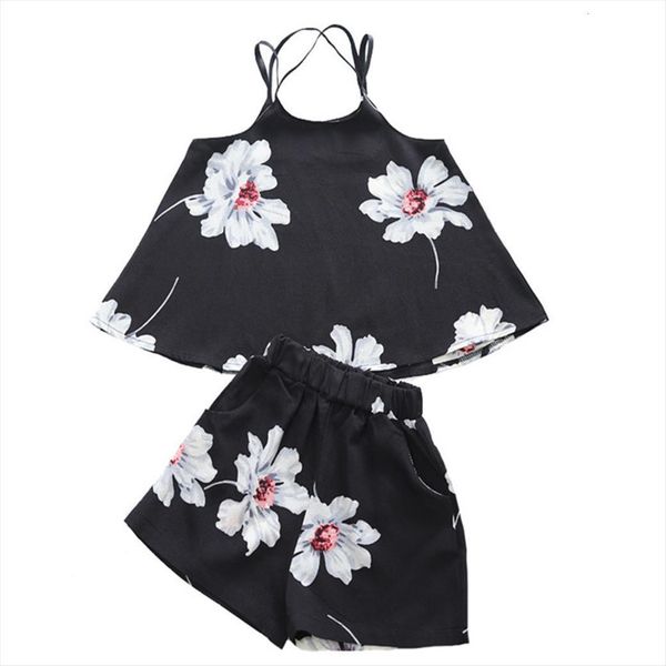 

girls clothes summer sets flower vest short for clothing set 3 12 year, White