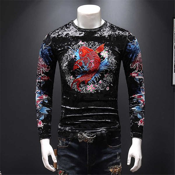 

men's t-shirts male upper quality long sleeves and thick golden velvet e5zo, White;black