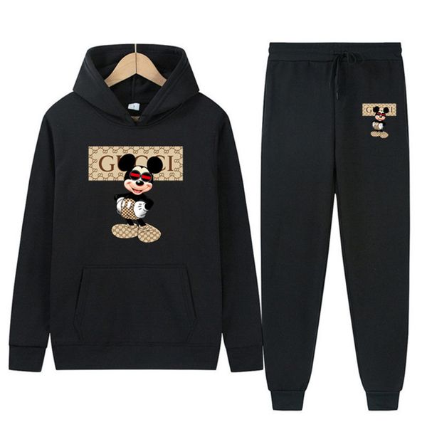 

men's sportswear fashion printed fce sweater hoodie set overprint, Black