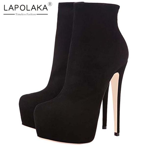 

boots lapolaka 2021 design plus size 45 thin high heels fetish booties woman shoes mature trendy pole dance female, Black