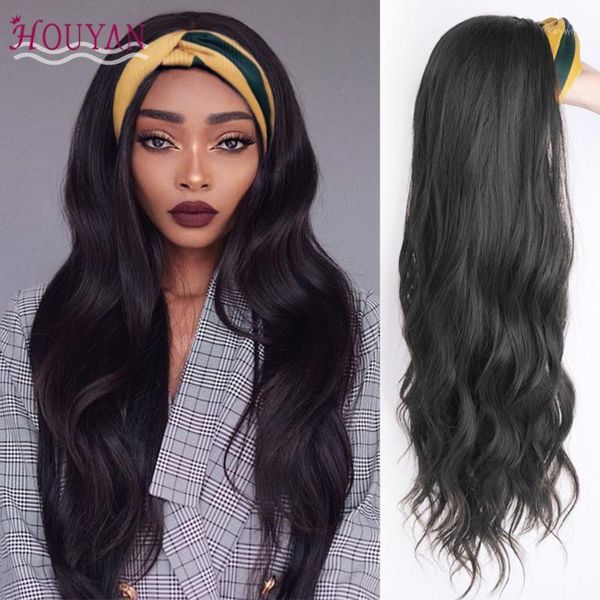 

24 inch long curly wig female wavy hair with headband synthetic heat-resistant fiber1, Black