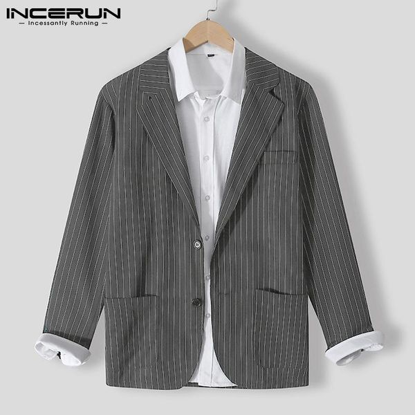 

men's suits & blazers 2021 men striped blazer vintage turn down collar button long sleeve pockets streetwear casual outerwear s-5xl inc, White;black