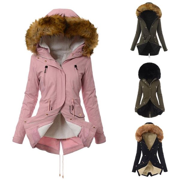

women's wool & blends winter women coat fashion thick warm mid-long hooded parkas jackets female snow coats oct 28th, Black